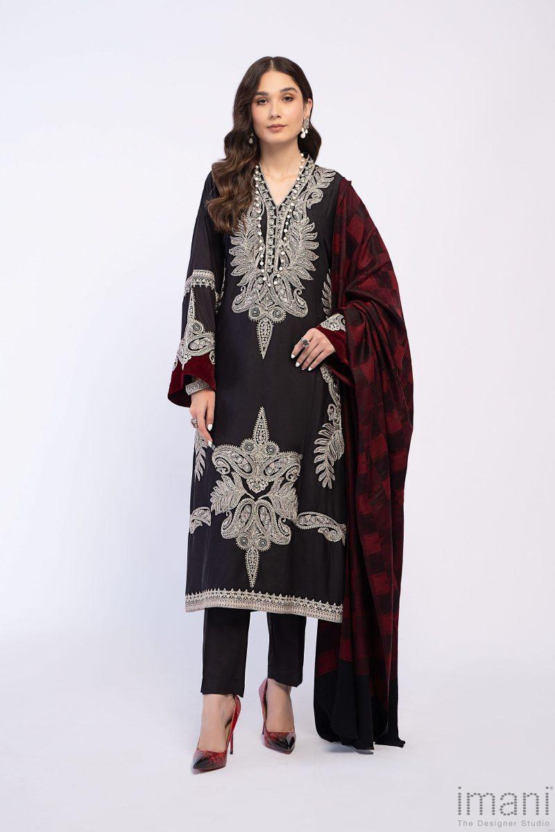 Mariab Casual Wear Linen Outfit Black &Amp; Maroon Mbdls-1004Bm