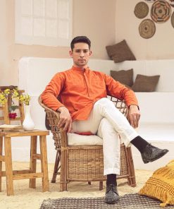 1Pcs Men’s Schiffli Embroidered Cotton Kurta Imist-87Orange 12 1Pcs Men’s Schiffli Embroidered Cotton Kurta Imist-87Orange