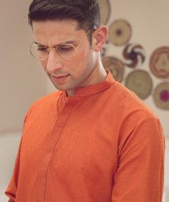 1Pcs Men’s Schiffli Embroidered Cotton Kurta Imist-87Orange 9 3J1A4318 Imanistudio.com E1680530742788