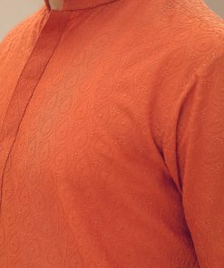 1Pcs Men’s Schiffli Embroidered Cotton Kurta Imist-87Orange 8 3J1A4319 Imanistudio.com E1680530732980