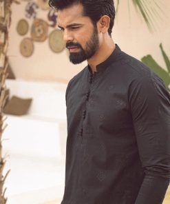 1Pcs Men’s Schiffili Embroidered Cotton Kurta Imist-66Black 10 3J1A4425 Imanistudio.com E1680531650869