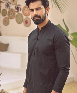 1Pcs Men’s Schiffili Embroidered Cotton Kurta Imist-66Black 11 3J1A4427 Imanistudio.com E1680531638522