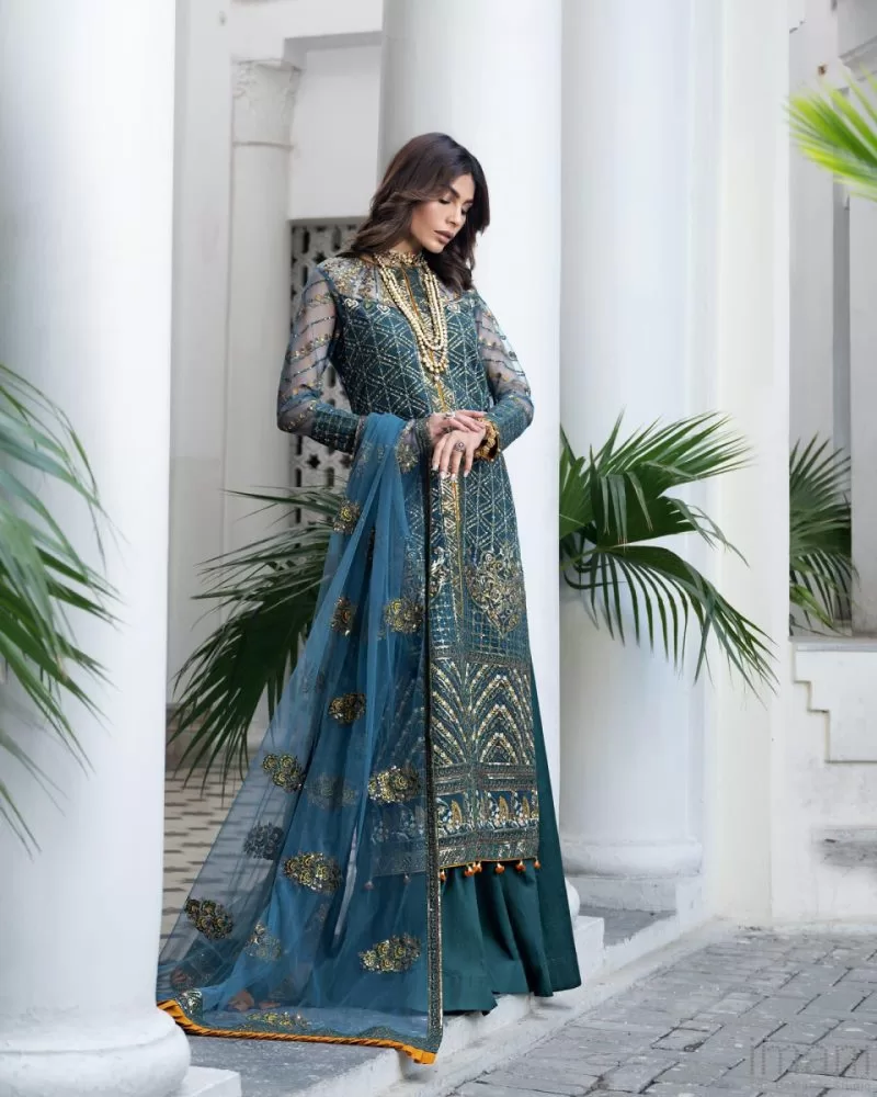 Mehdi Luxury Pret Teal Outfit Mdfl-0423Azure