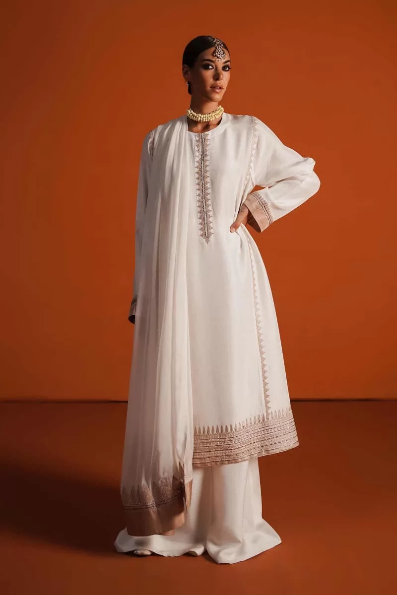 Zara Shahjahan Raw Silk Suit Zszc-1889Daisywhite