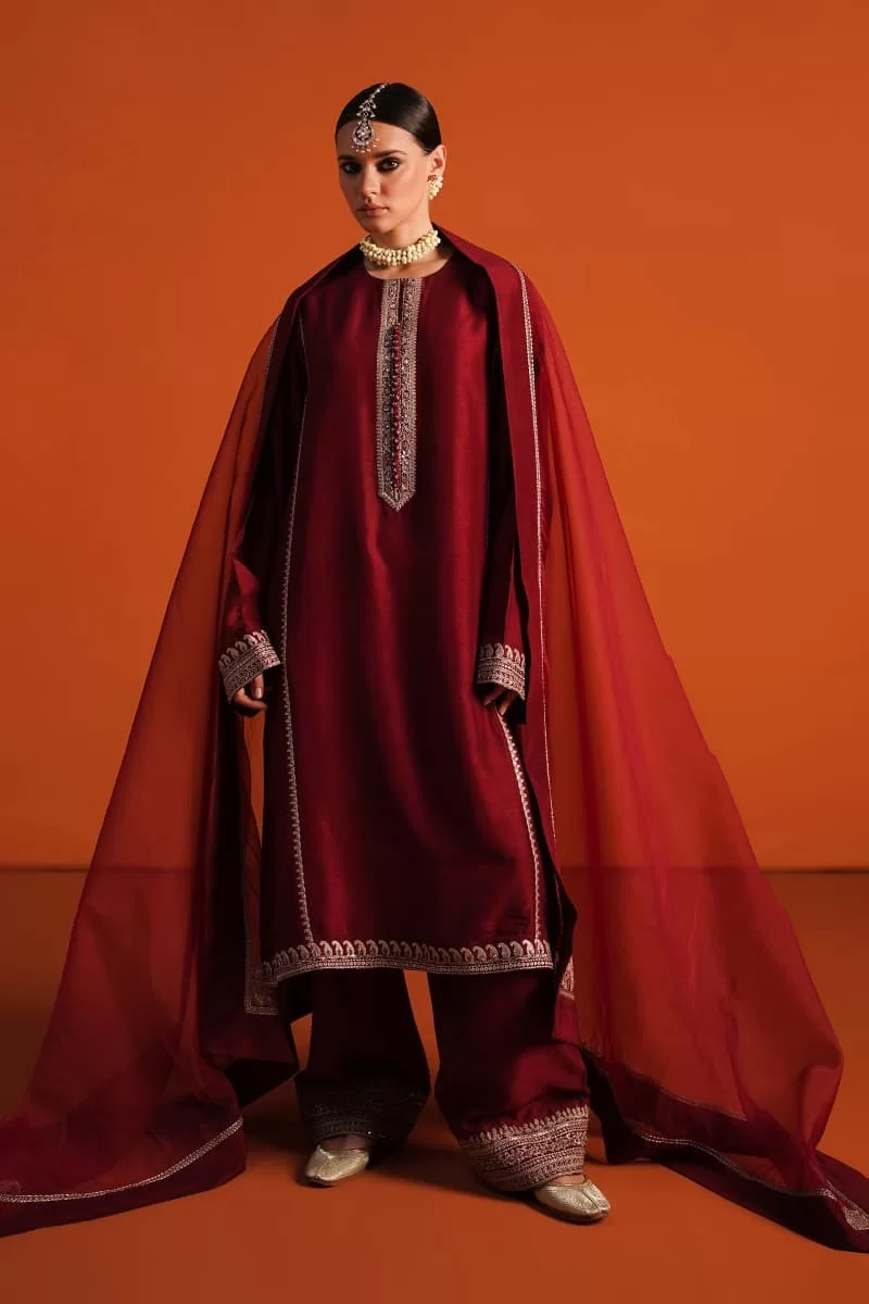 Zara Shahjahan Raw Silk Suit Zszc-1894Maroon