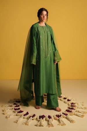 Zara Shahjahan Raw Silk Suit Zszc-1899Green