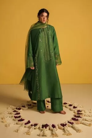 Zara Shahjahan Raw Silk Suit ZSZC-1899Green