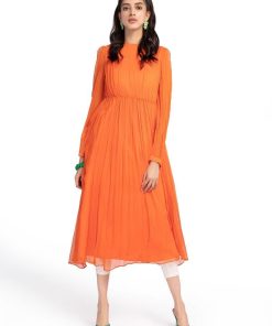 Maria.b Basics Chiffon Orange Dress Mbea23-55Oe 6 Mb Ea23 55 Orange Imanistudio.com