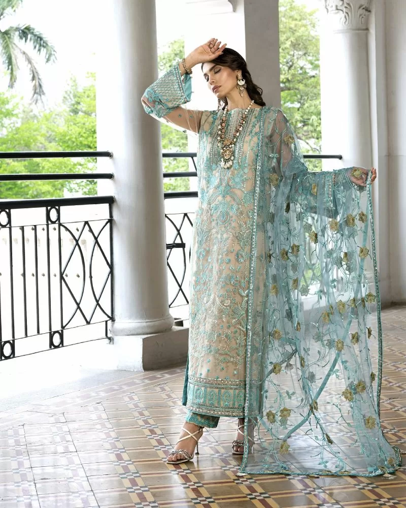 Mehdi Luxury Pret Aqua/Beige Outfit Mdfl-0623Pearly