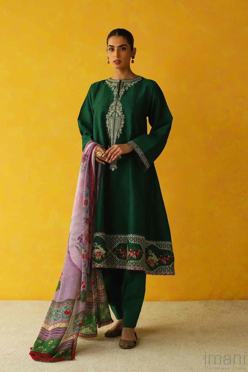 Zara Shahjahan Casual Emerald Green Suit Zssl-2307Eg