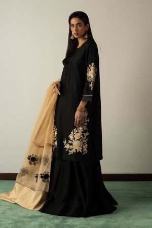 Zara Shahjahan Raw Silk Black/Cream Suit ZSSL-1912BC