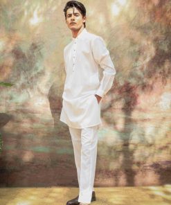 Cotton Silk Off-White Modern Fit Trousers Kameez AAIM01BA163