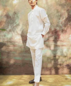 Cotton Silk Off-White Modern Fit Trousers Kameez Aaim01Ba163 6 163Ad Imanistudio.com