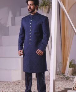 Premium Quality Classic Fit Sherwani Aaim24B50A-Navy 10 50A Imanistudio.com