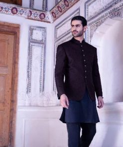 Luxurious Karandi Jamawar Prince Coat Jacket Aaim23Cb613-Black 7 B613B Imanistudio.com