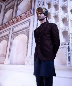 Luxurious Karandi Jamawar Prince Coat Jacket Aaim23Cb613-Black 8 B613Ba Imanistudio.com