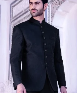 Luxurious Karandi Jamawar Prince Coat Jacket AAIM23CB613-Black