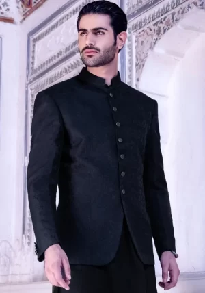 Luxurious Karandi Jamawar Prince Coat Jacket Aaim23Cb613-Black