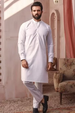 2pcs Mens Kameez Shalwar Trousers Wasf IMIST04A-WHITE
