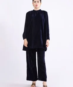 2Pcs Casual Wear Velvet Co-Ord Set Navy Blue Mb-W2381Nb 7 Mb W23 81 Deepblue Imanistudio.com