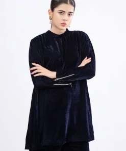 2Pcs Casual Wear Velvet Co-Ord Set Navy Blue Mb-W2381Nb 6 Mb W23 81 Deepblueb Imanistudio.com