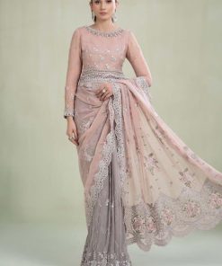 Maria.b Chiffon Evening Wear Peach&Amp;Grey Saree Mbmcs-1505Pg 8 Mcs 23105B Imanistudio.com