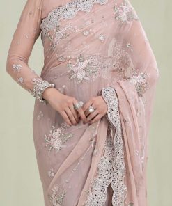 Maria.b Chiffon Evening Wear Peach&Amp;Grey Saree Mbmcs-1505Pg 10 Mcs 23105C Imanistudio.com
