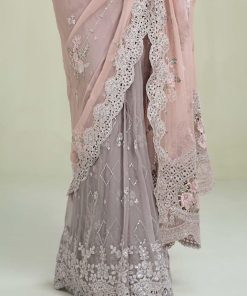 Maria.b Chiffon Evening Wear Peach&Amp;Grey Saree Mbmcs-1505Pg 11 Mcs 23105E Imanistudio.com