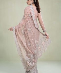 Maria.b Chiffon Evening Wear Peach&Amp;Grey Saree Mbmcs-1505Pg 12 Mcs 23105G Imanistudio.com