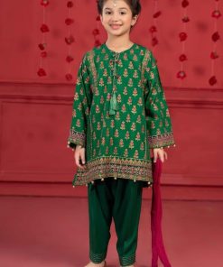 Maria.B Kid’s Wear Green Raw Silk Suit MBKS-W2328GS
