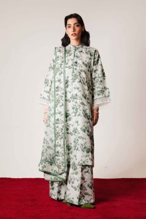 Zara Shahjahan Raw Silk Suit ZSZC-1922 Wht Floral