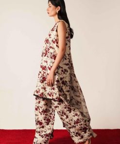 Zara Shahjahan Raw Silk Shalwar Suit Zszc-1923Ivory Floral 7 Zc 1923C Imanistudio.com