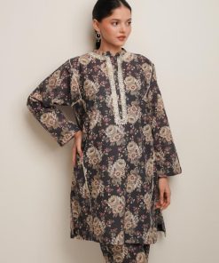 Zara Shahjahan 2Pcs Basic Kurta Co-Ord Set Zszkt-1257Black Floral 7 Zkt 1257A Imanistudio.com