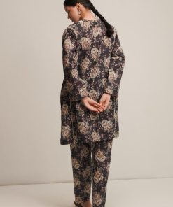 Zara Shahjahan 2Pcs Basic Kurta Co-Ord Set Zszkt-1257Black Floral 10 Zkt 1257D Imanistudio.com