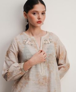 Zara Shahjahan 2Pcs Basic Kurta Suit Zszkt-1258 Cream Floral 9 Zkt 1258A Imanistudio.com