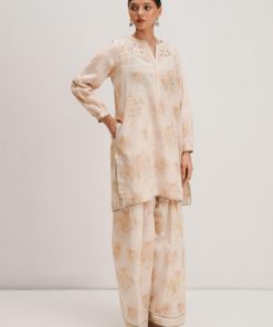 Zara Shahjahan 2Pcs Basic Kurta Suit Zszkt-1258 Cream Floral 7 Zkt 1258B Imanistudio.com