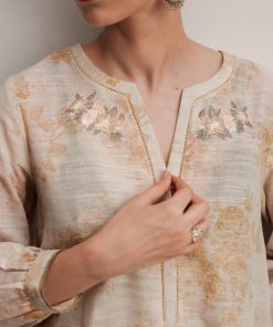 Zara Shahjahan 2Pcs Basic Kurta Suit Zszkt-1258 Cream Floral 8 Zkt 1258C Imanistudio.com