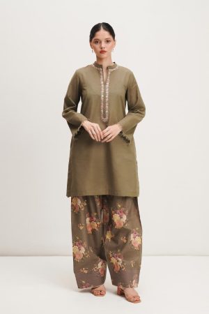 Zara Shahjahan 2Pcs Basic Kurta Suit ZSZKT-1258Olive Green