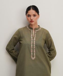 Zara Shahjahan 2Pcs Basic Kurta Co-Ord Set Zszkt-1258Olive Green 9 Zkt 1259B Imanistudio.com