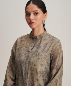 Zara Shahjahan 2Pcs Basic Kurta Suit Zszkt-1260Olive Floral 8 Zkt 1260B Imanistudio.com