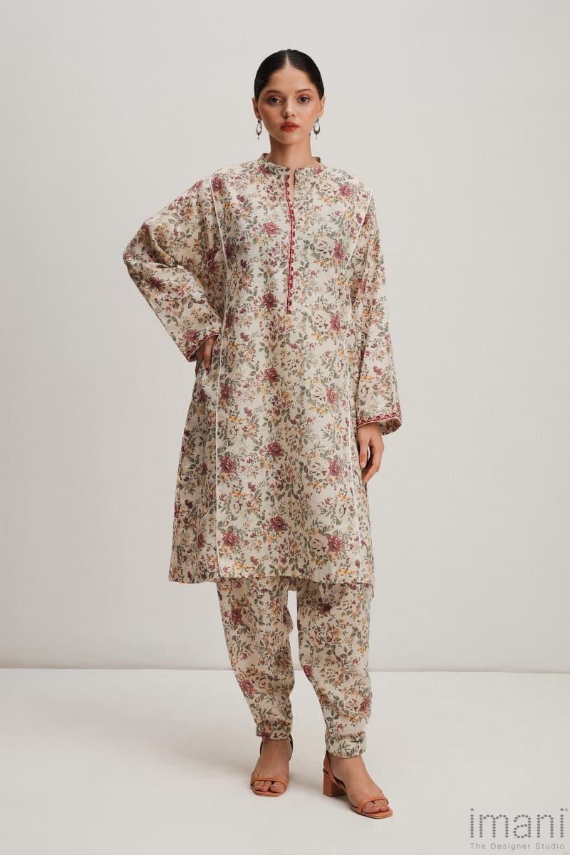 Zara Shahjahan 2Pcs Basic Kurta Suit Zszkt-1261Wht Floral