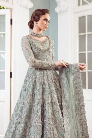Luxury Couture Wedding Wear Sea Green Dress MBMC-23805SG