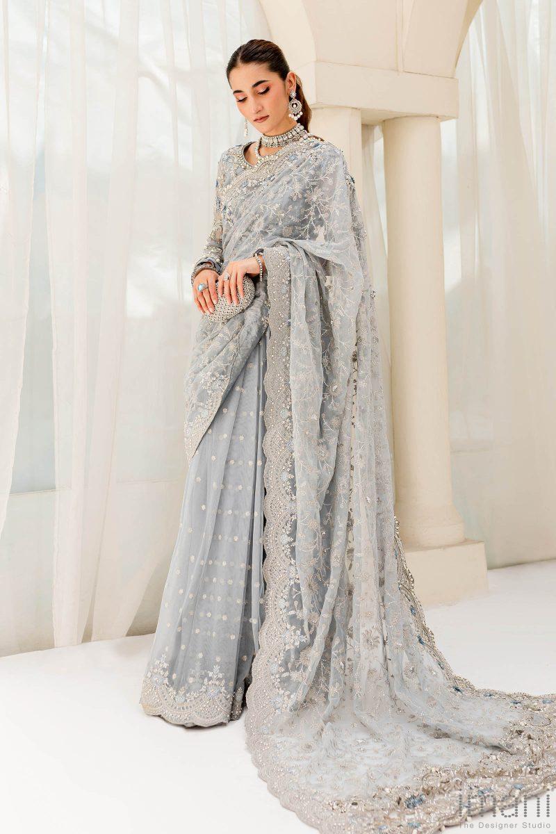 Maria B Couture Wedding Wear Ice Blue Saree Mbmc-23908Ib