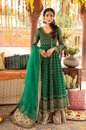 Luxury Formal Emerald Green Chiffon Outfit Party Wear MBSF-W2333EG