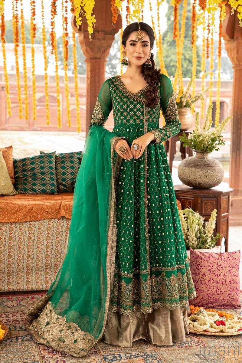 Luxury Formal Emerald Green Chiffon Outfit Party Wear Mbsf-W2333Eg