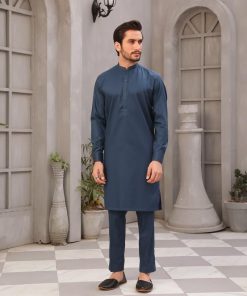 Cordoba-Teal Blue 2Pcs Cotton Kameez Shalwar Trousers- Imist2349-Tb 11 Cardoba Teal Imanistudio.com