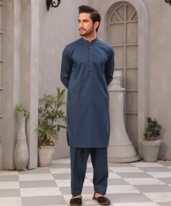 Cordoba-Teal Blue 2Pcs Cotton Kameez Shalwar Trousers- Imist2349-Tb 13 Cardoba Teald Imanistudio.com