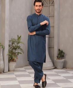 Cordoba-Teal Blue 2Pcs Cotton Kameez Shalwar Trousers- Imist2349-Tb 12 Cardoba Teale Imanistudio.com