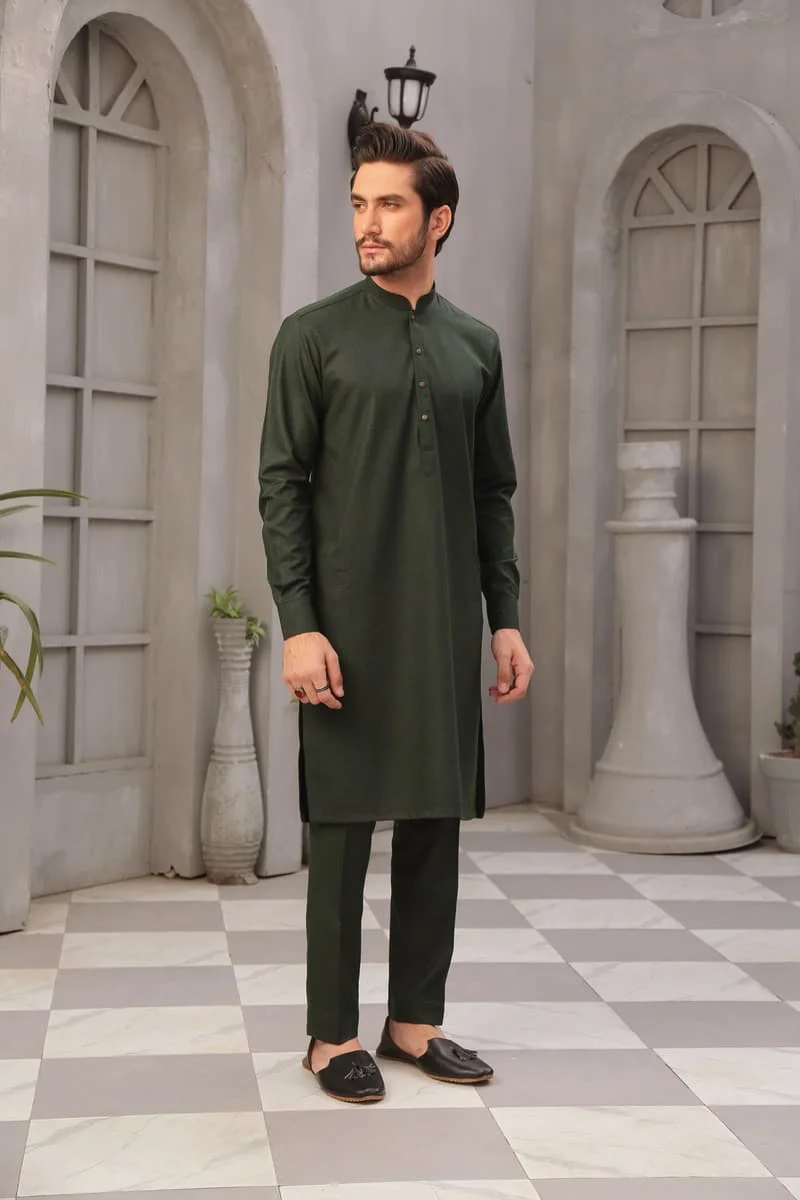 Mens Green Shalwar Kameez Trousers 2Pcs Suit Markhor Imist-2348Fg
