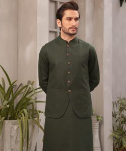 Mens Green Shalwar Kameez Trousers 2Pcs Suit Markhor Imist-2348Fg 12 Mens Waistcoat Markhor Sleeveless Blazer Imist-2048Green